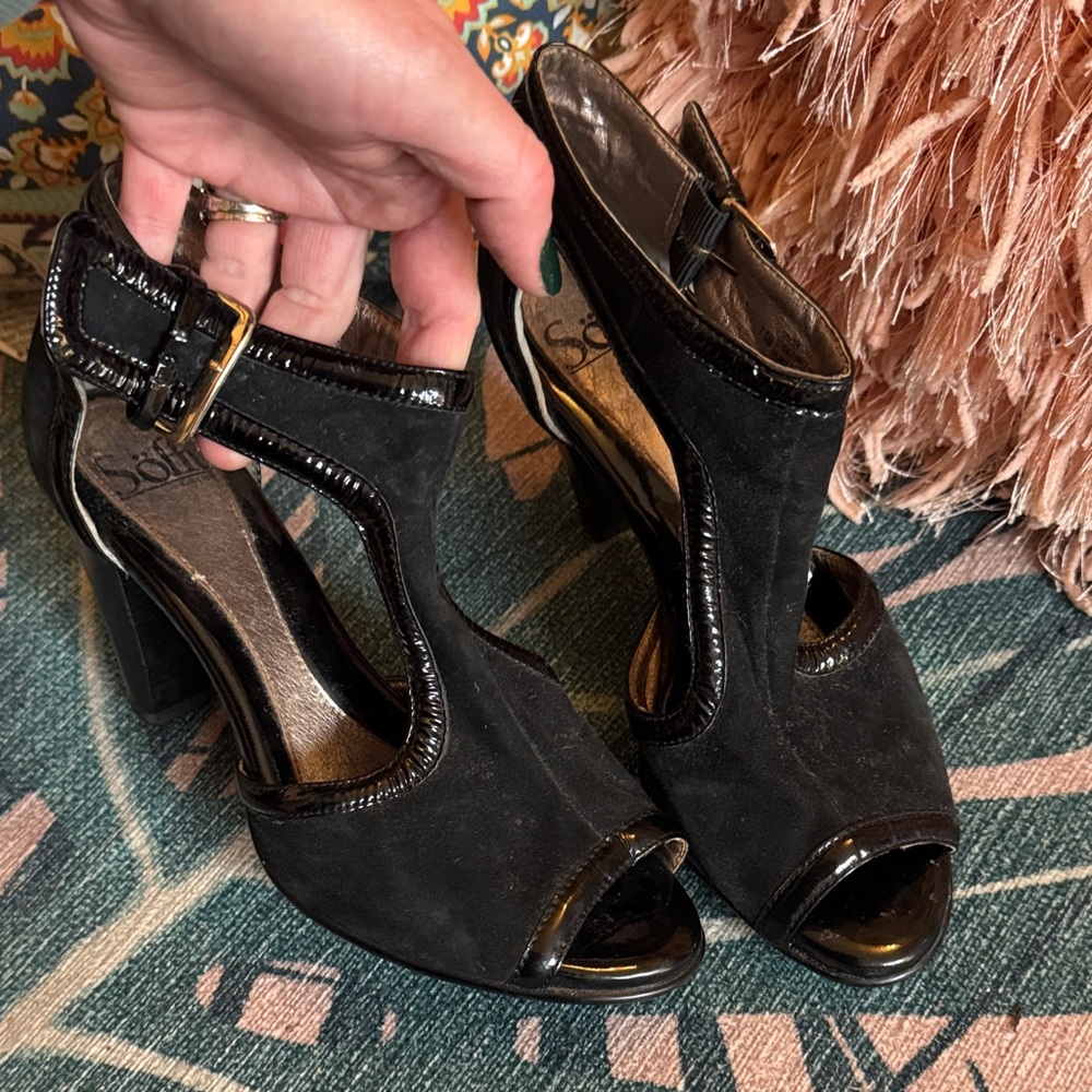 Sofft Black Peep Toe Heels with Buckle